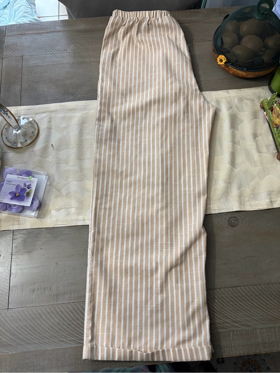 None Pants - Beige and White Striped Straight-Leg Pants